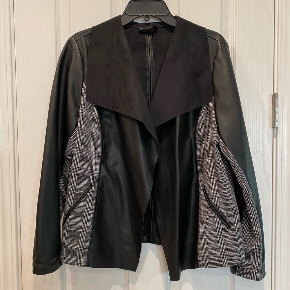 Alfani women’s open front blazer/moto style jacket in faux leather and suede